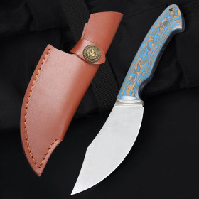 Crescent Blade Colored G10 Handle Full Tang Fixed Knife with Leather Sheath UD408800